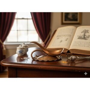 Gregorian Copper Silent Butler Hand Hammered Crumb Catcher Scalloped Base